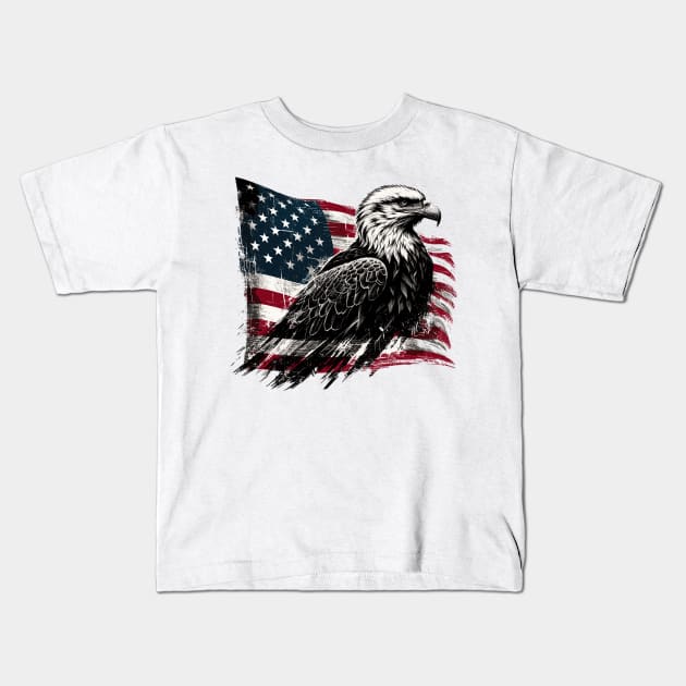 USA Flag with Bald Eagle Kids T-Shirt by Vehicles-Art